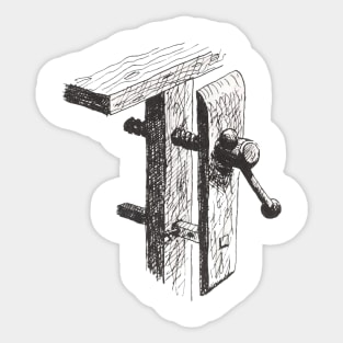 Vertical wood vise (leg vise) - vintage book illustration from "Old Ways of working wood - The techniques and tools of a time-honored craft" by Alex W. Bealer 1980 Sticker